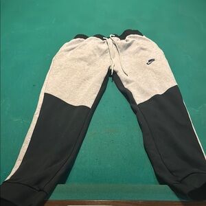 Nike Gray and Black Sweatpants with Color-Block Design